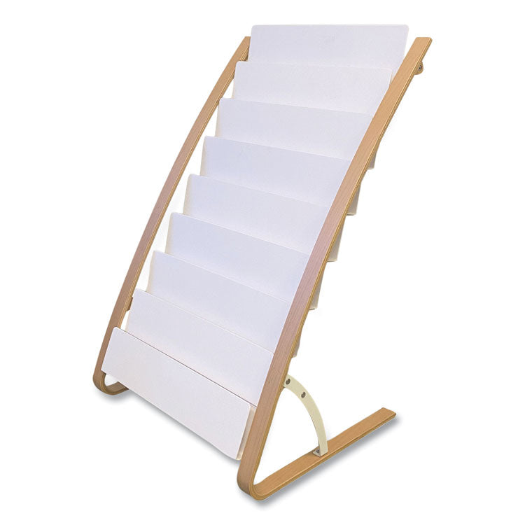 Alba™ Literature Floor Display Rack, 22.8 x 19.69 x 36.61, White/Woodgrain (ABADDEXPO8WBC)