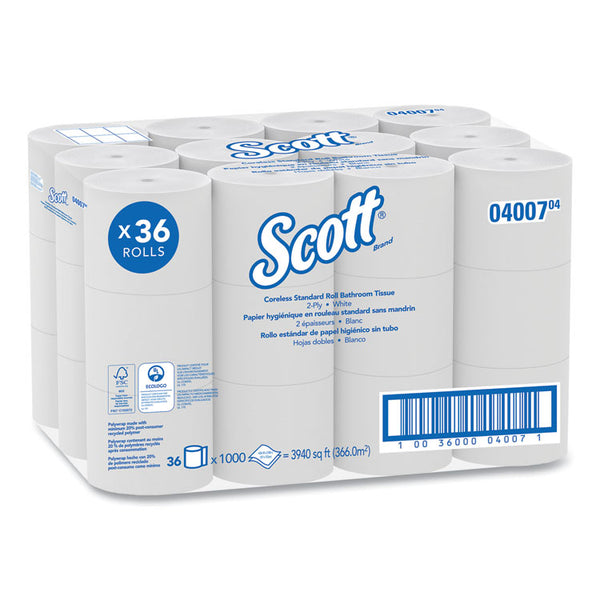 Scott® Essential Coreless SRB Bathroom Tissue, Septic Safe, 2-Ply, White, 1,000 Sheets/Roll, 36 Rolls/Carton (KCC04007)