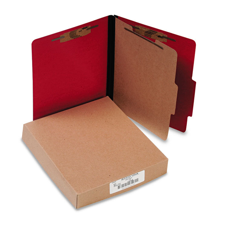 ACCO ColorLife PRESSTEX Classification Folders, 2" Expansion, 1 Divider, 4 Fasteners, Letter Size, Executive Red Exterior, 10/Box (ACC15649)
