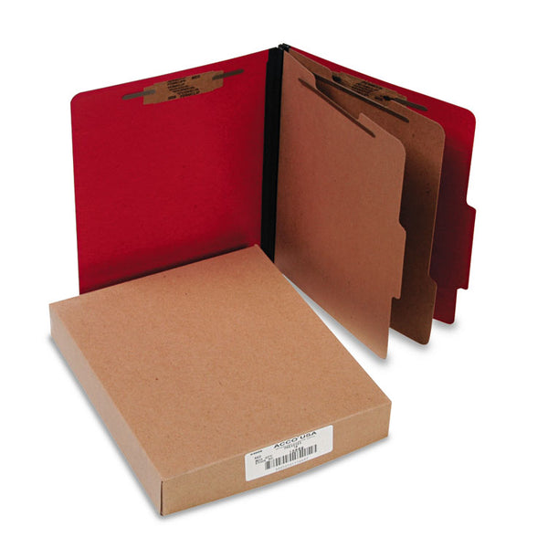 ACCO ColorLife PRESSTEX Classification Folders, 3" Expansion, 2 Dividers, 6 Fasteners, Letter Size, Executive Red Exterior, 10/Box (ACC15669)