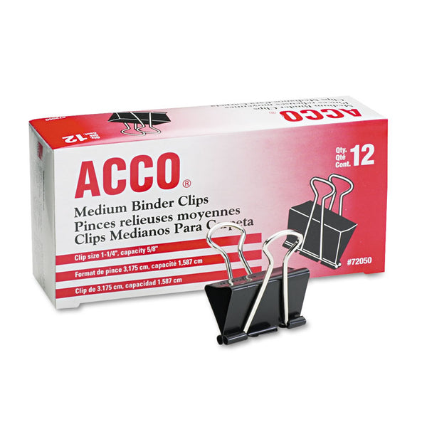 ACCO Binder Clips, Medium, Black/Silver, Dozen (ACC72050)