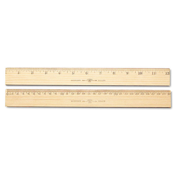 Westcott® Wood Ruler, Metric and 1/16" Scale with Single Metal Edge, 12"/30 cm Long (ACM10375) Each