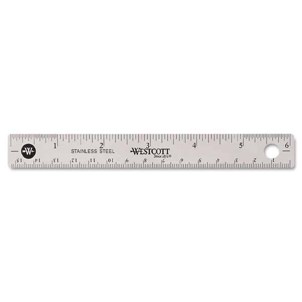 Westcott® Stainless Steel Office Ruler With Non Slip Cork Base, Standard/Metric, 6" Long (ACM10414) Each