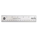 Westcott® Stainless Steel Office Ruler With Non Slip Cork Base, Standard/Metric, 12" Long (ACM10415)