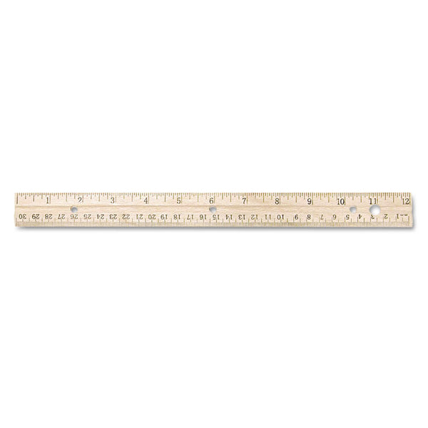 Westcott® Three-Hole Punched Wood Ruler English and Metric With Metal Edge, 12" Long (ACM10702) Each