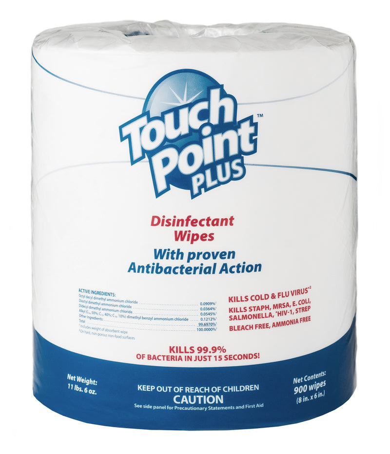 Touchpoint Plus Disinfectant Wipes - 1800 Total Wipes (900 Wipes per roll; 2 rolls per case)
