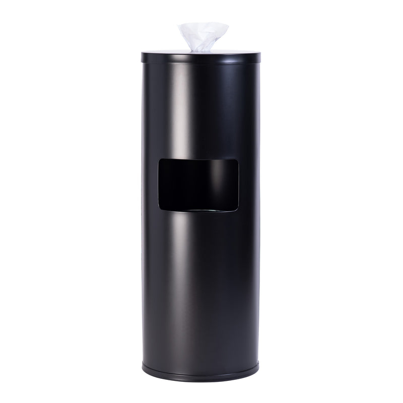 GoodEarth Black Stainless Steel Floor Stand Wipe Dispenser with Built-in Trash Receptacle Media